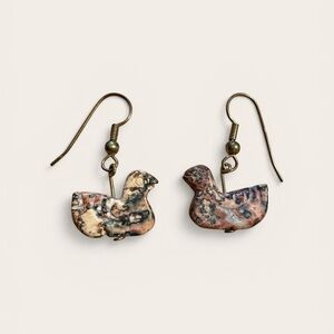 JASPER Stone Duck Carved Brass Earrings Gemstone Jewery